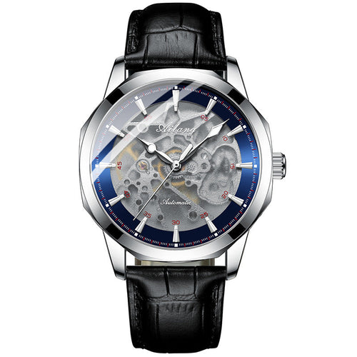 Automatic Skeleton Watch with Leather Strap