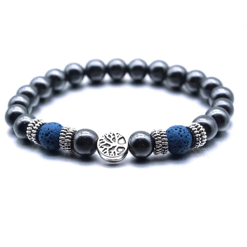 Lava Stone Tree of Life Bracelet, Dark Blue