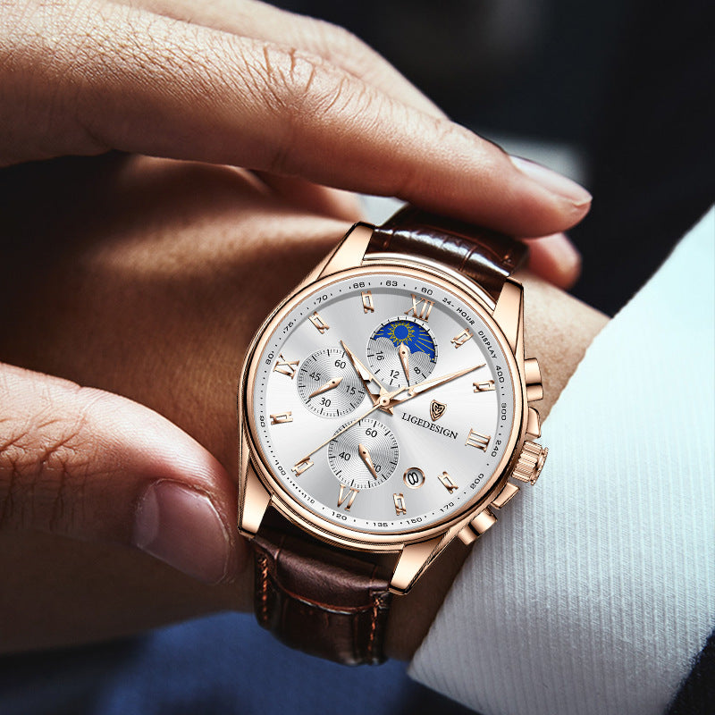 Three-Subdial Quartz Watch with Date Window