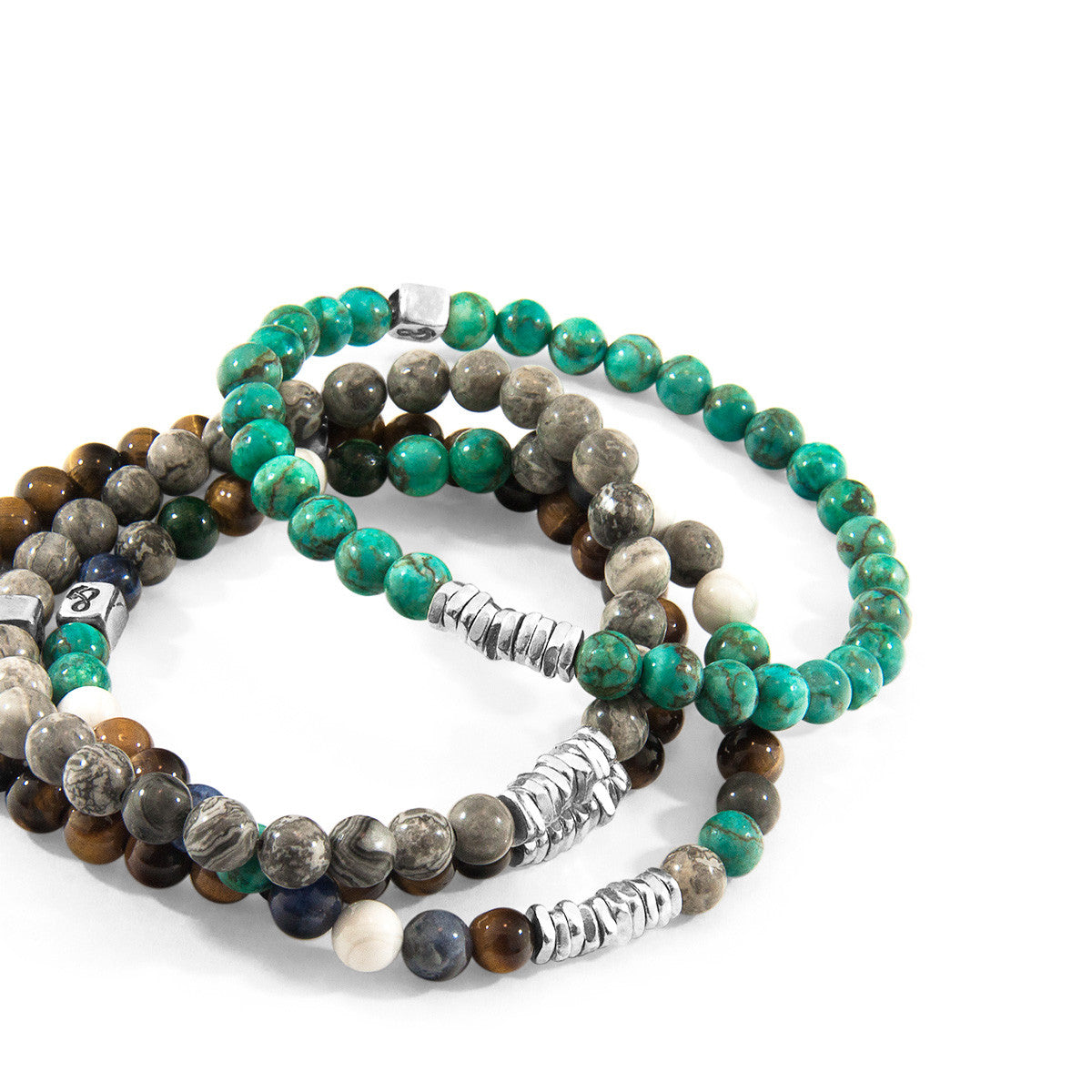 Grey Jasper Bead Bracelet with Sterling Silver Discs – view 4