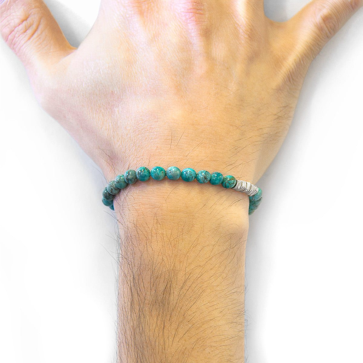 Turquoise Bead Bracelet with Sterling Silver Discs – view 2