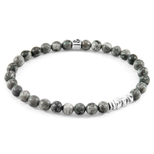 Grey Jasper Bead Bracelet with Sterling Silver Discs