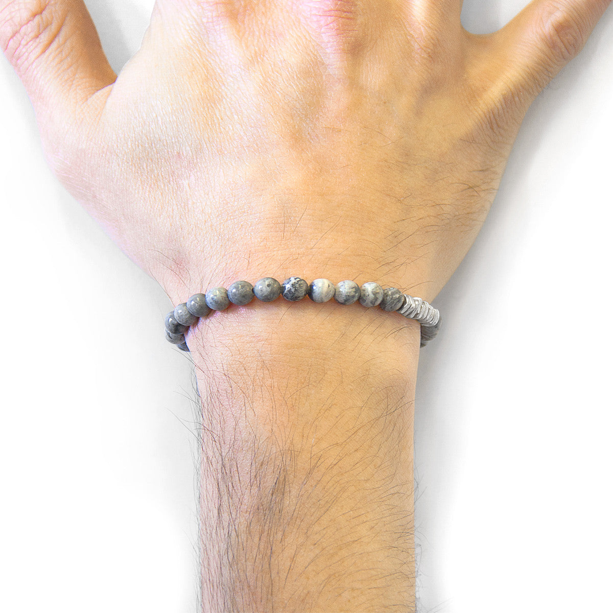 Grey Jasper Bead Bracelet with Sterling Silver Discs – view 2
