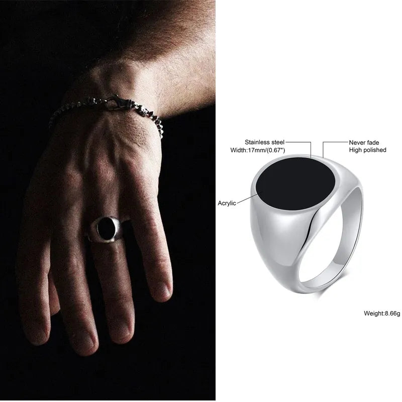 Black Enamel Signet Pinky Ring – view 7