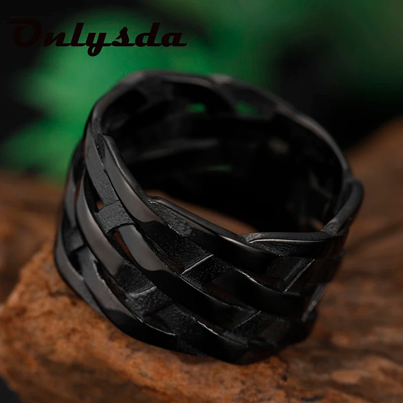 Viking Symbols Woven Stainless Steel Ring – view 3
