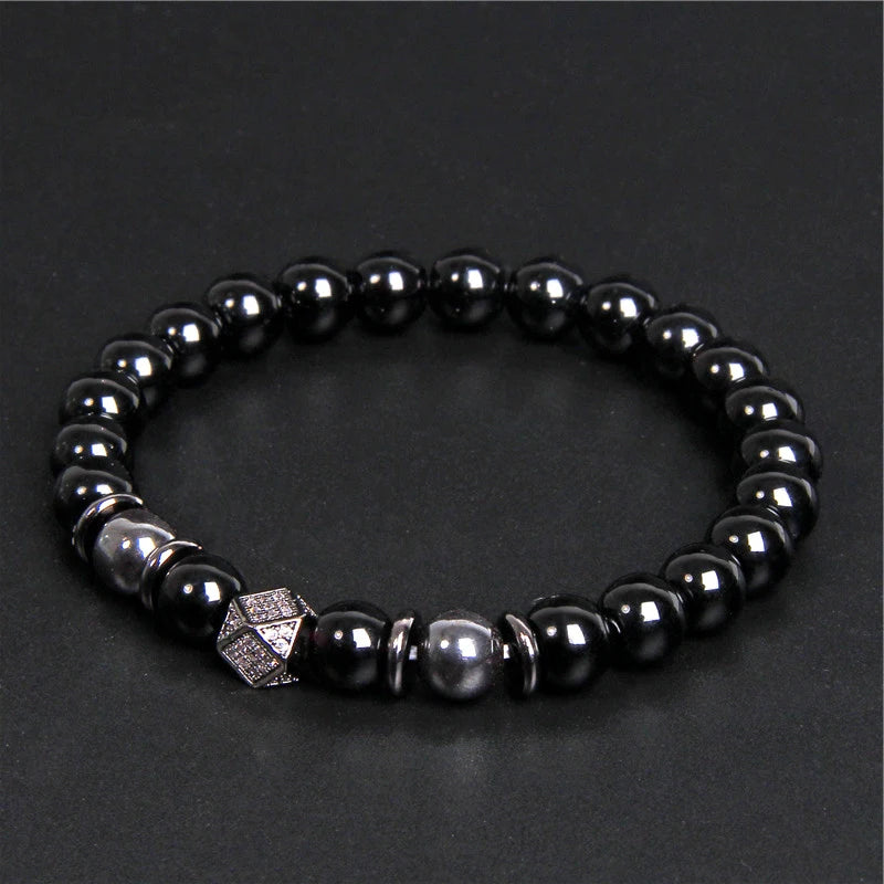 Black Onyx Beaded Bracelet with Metal Ball Charms – view 3
