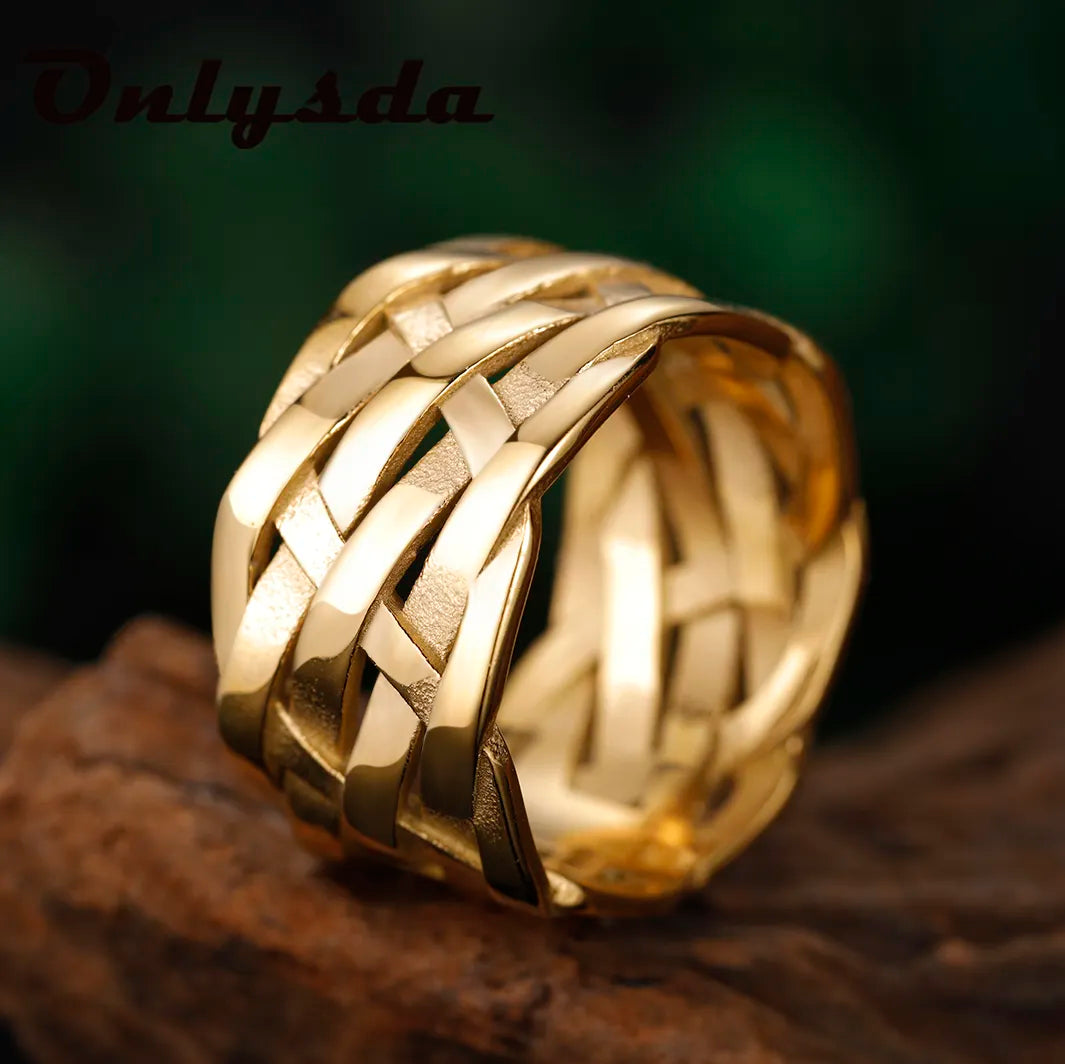 Viking Symbols Woven Stainless Steel Ring
