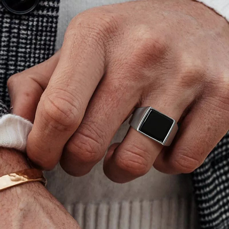 Black Enamel Signet Pinky Ring