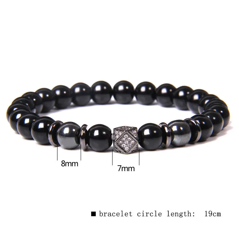 Black Onyx Beaded Bracelet with Metal Ball Charms – view 2