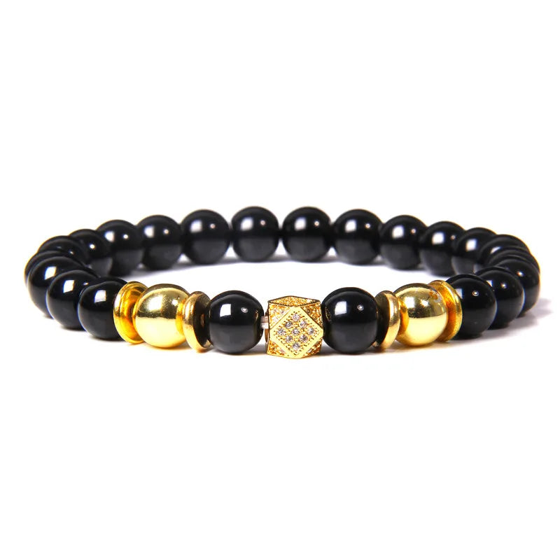 Black Onyx Beaded Bracelet with Metal Ball Charms – view 7