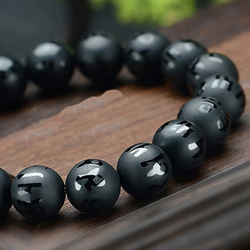 Black Onyx Six-Word Mantra Bead Bracelet – view 5