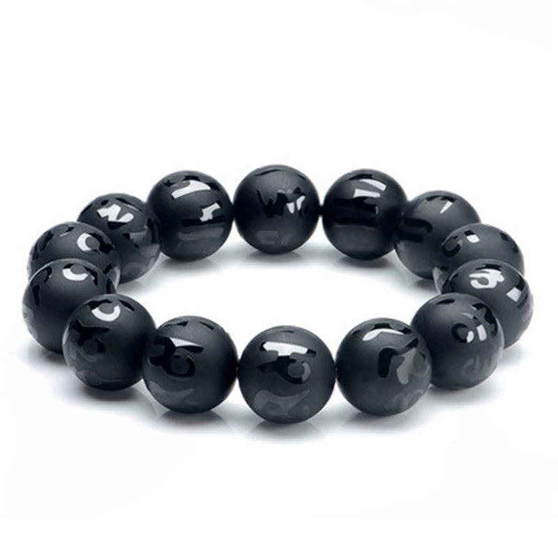 Black Onyx Six-Word Mantra Bead Bracelet