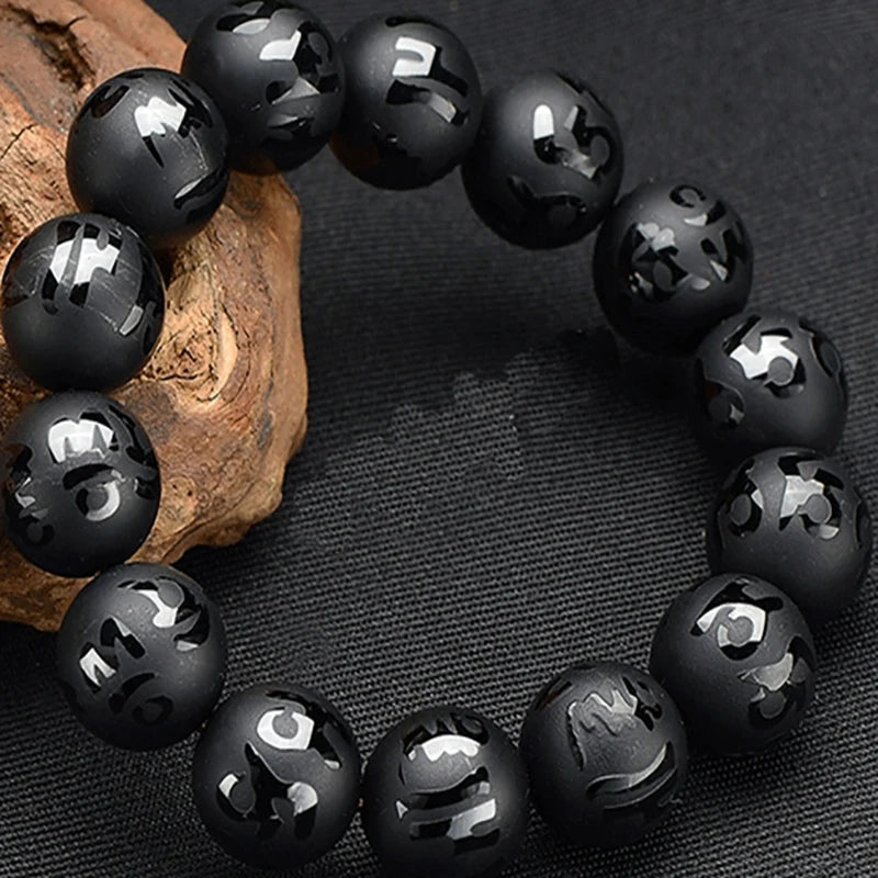 Black Onyx Six-Word Mantra Bead Bracelet – view 2