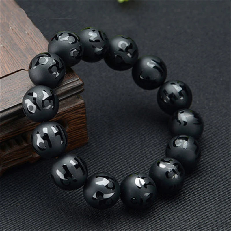 Black Onyx Six-Word Mantra Bead Bracelet – view 4