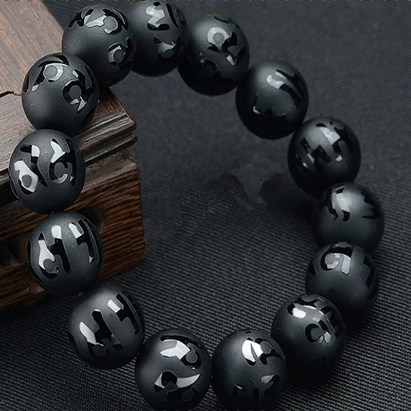 Black Onyx Six-Word Mantra Bead Bracelet – view 3