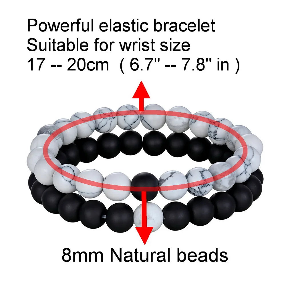 Lava Stone and Matte Onyx Beaded Bracelet with Crown Charm – view 2