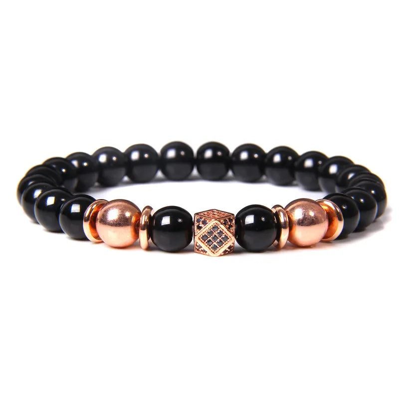 Black Onyx Beaded Bracelet with Metal Ball Charms – view 9