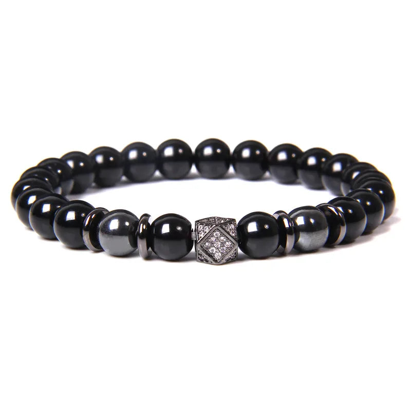 Black Onyx Beaded Bracelet with Metal Ball Charms – view 8