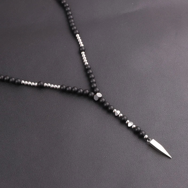 Matte Onyx Beaded Pendant Necklace – view 9