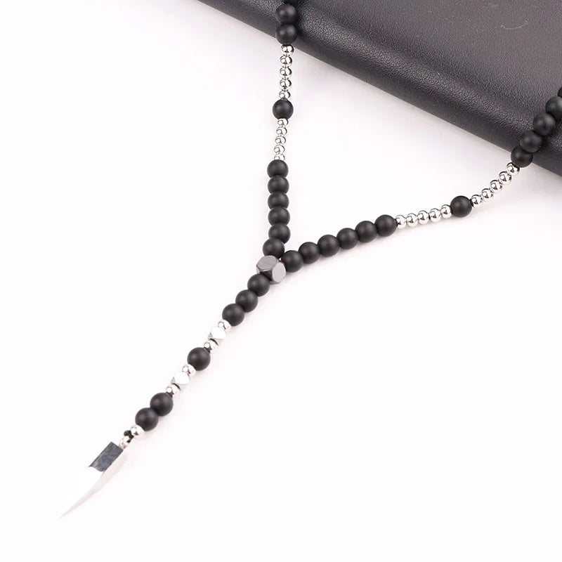Matte Onyx Beaded Pendant Necklace – view 3