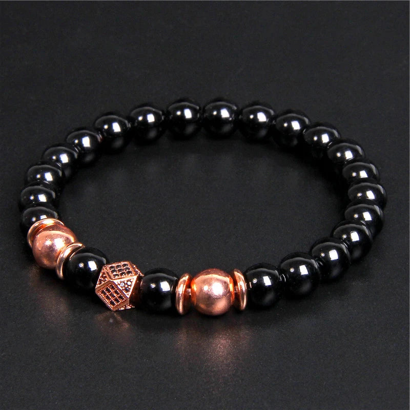 Black Onyx Beaded Bracelet with Metal Ball Charms – view 4