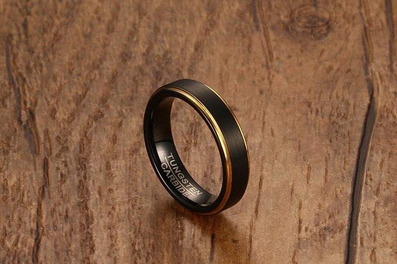 Two-Tone Black and Gold Tungsten Band Ring, 5mm