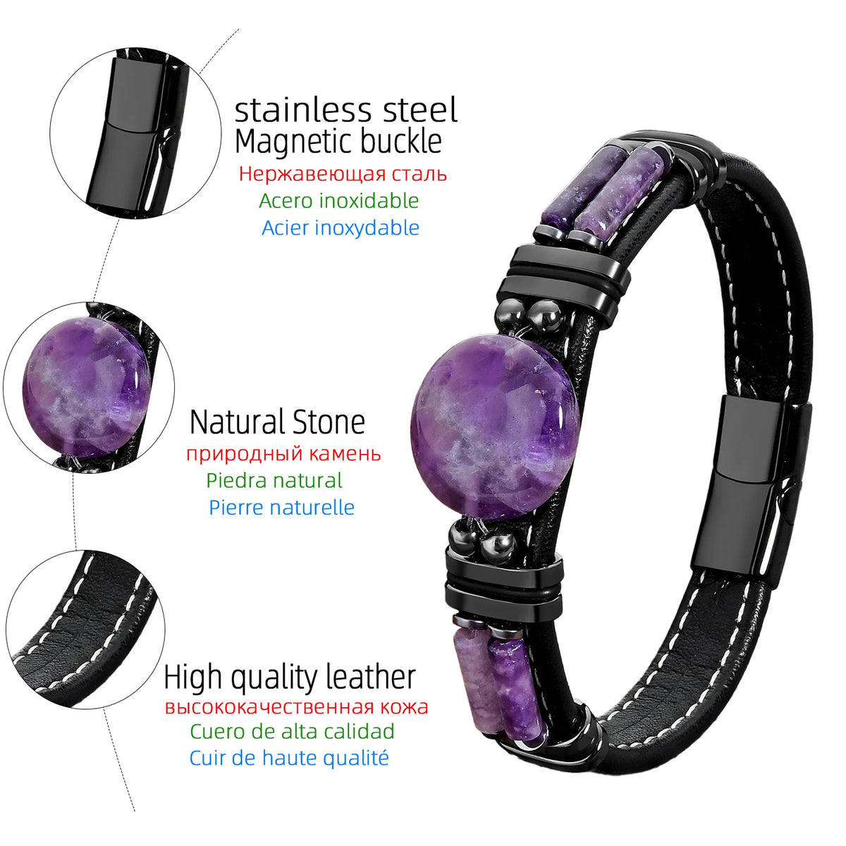 Natural Stone Beaded Bracelet with Stainless Steel Clasp – view 2
