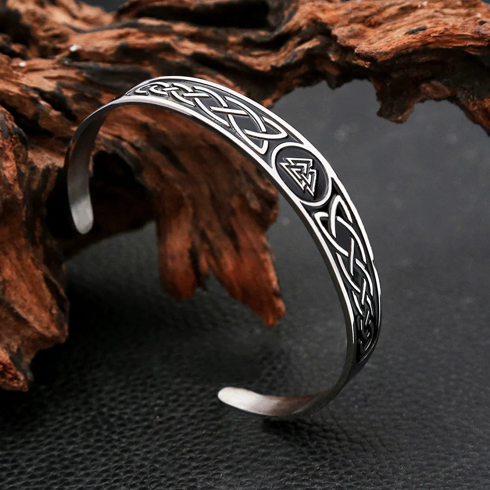 Stainless Steel Valknut Cuff Bracelet – view 5