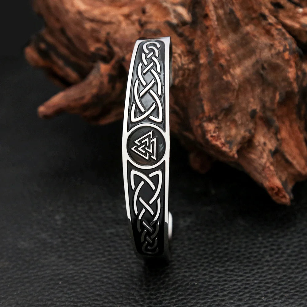 Stainless Steel Valknut Cuff Bracelet – view 3