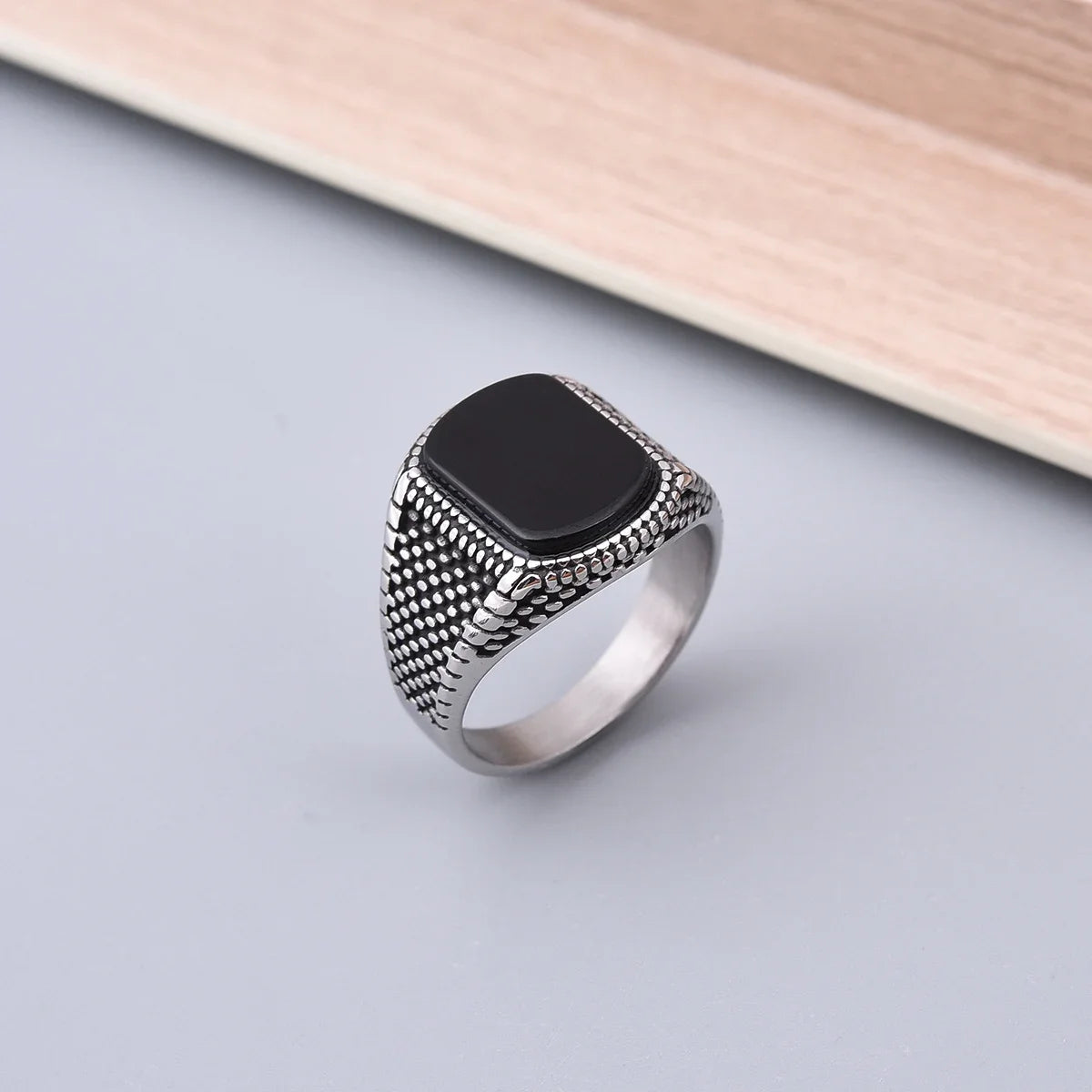 316L Stainless Steel Ring with Onyx-Look Inlay – view 2