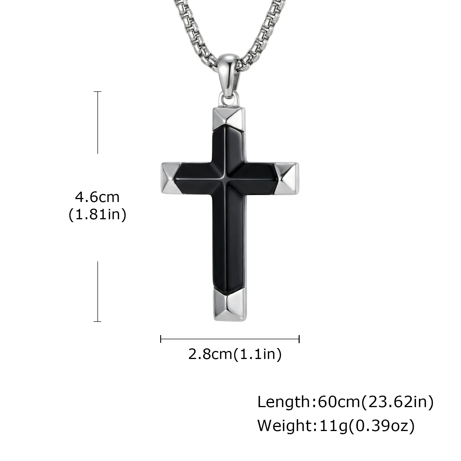 Black Onyx Cross Pendant Necklace, Stainless Steel – view 7