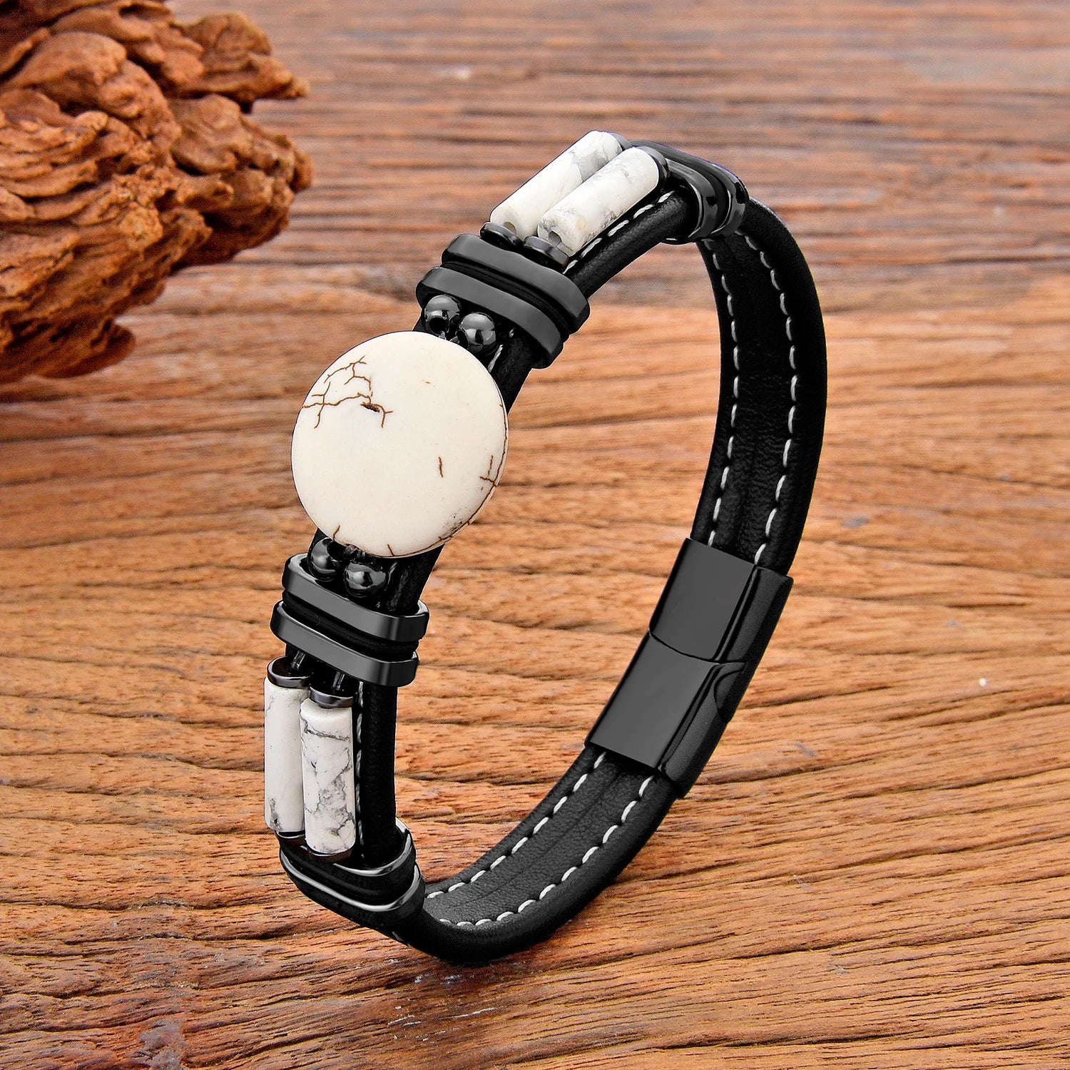 Natural Stone Beaded Bracelet with Stainless Steel Clasp – view 4