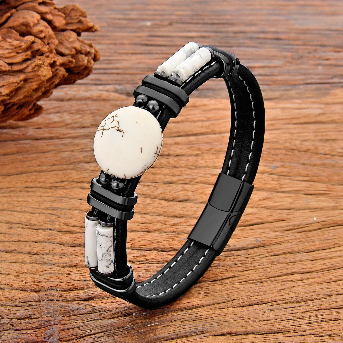Natural Stone Beaded Bracelet with Stainless Steel Clasp – view 4