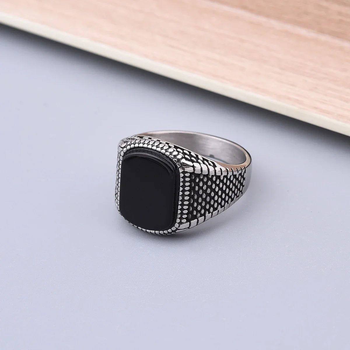 316L Stainless Steel Ring with Onyx-Look Inlay – view 3