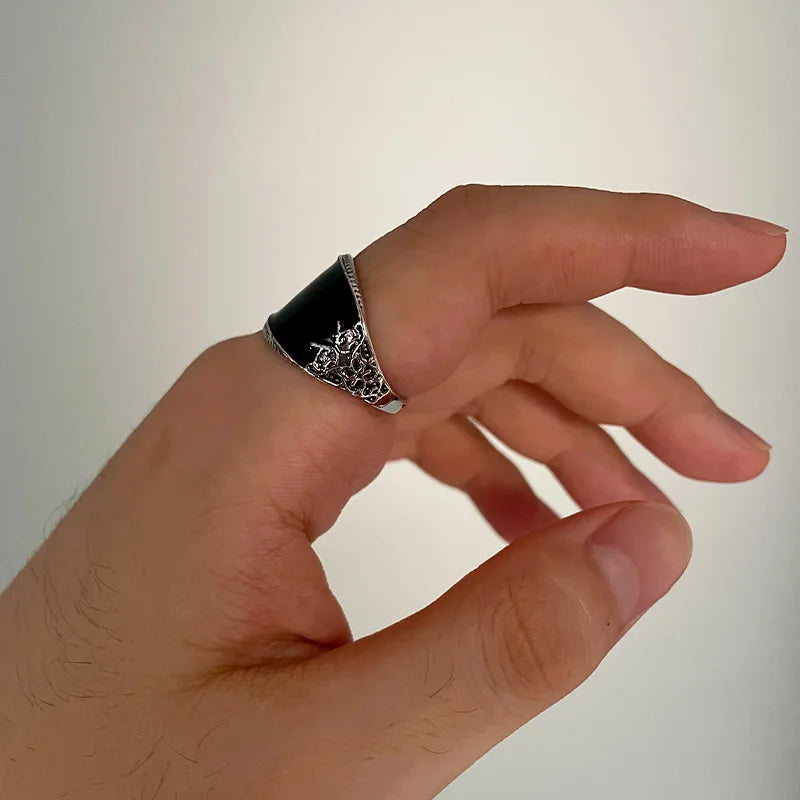 Black Resin Curved Zinc Alloy Ring – view 6
