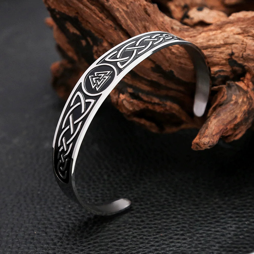 Stainless Steel Valknut Cuff Bracelet – view 2