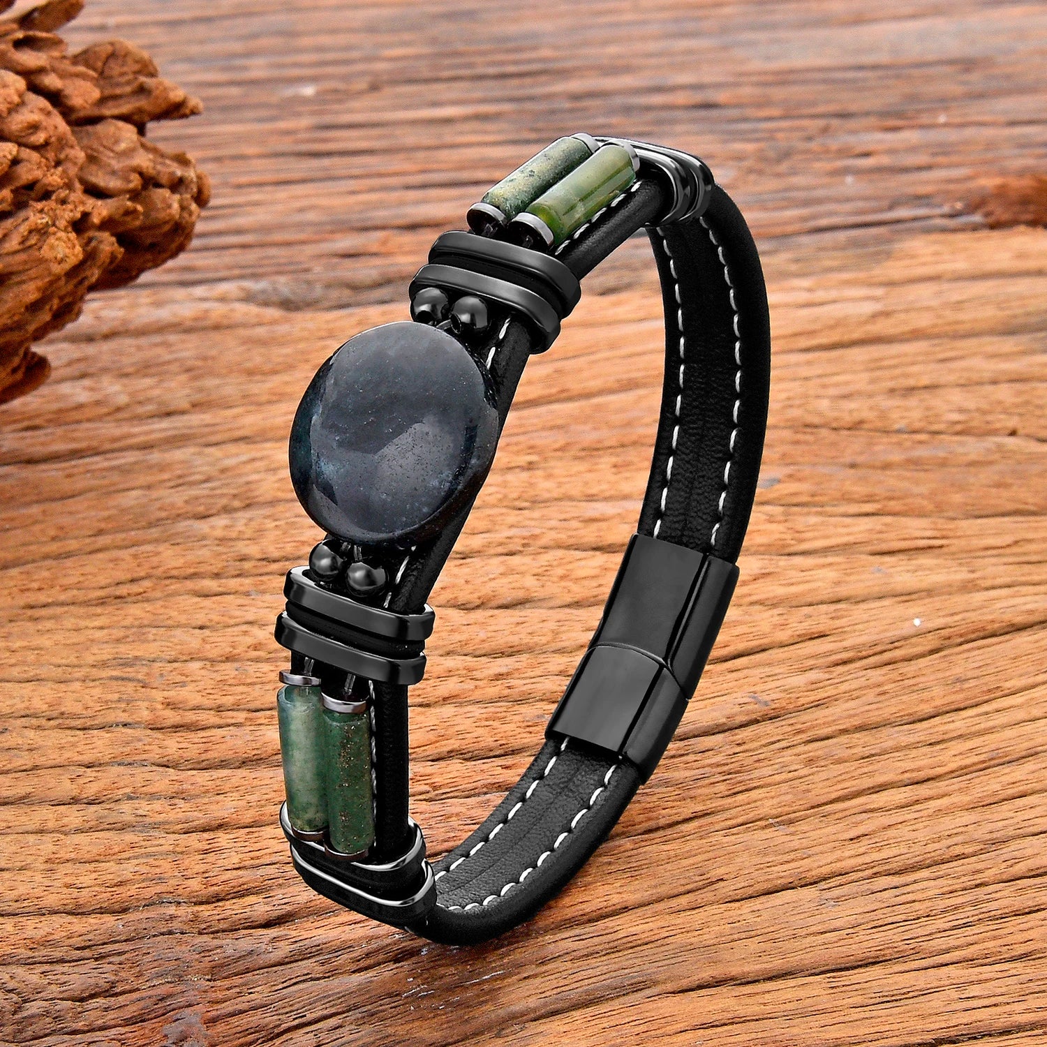 Natural Stone Beaded Bracelet with Stainless Steel Clasp – view 6