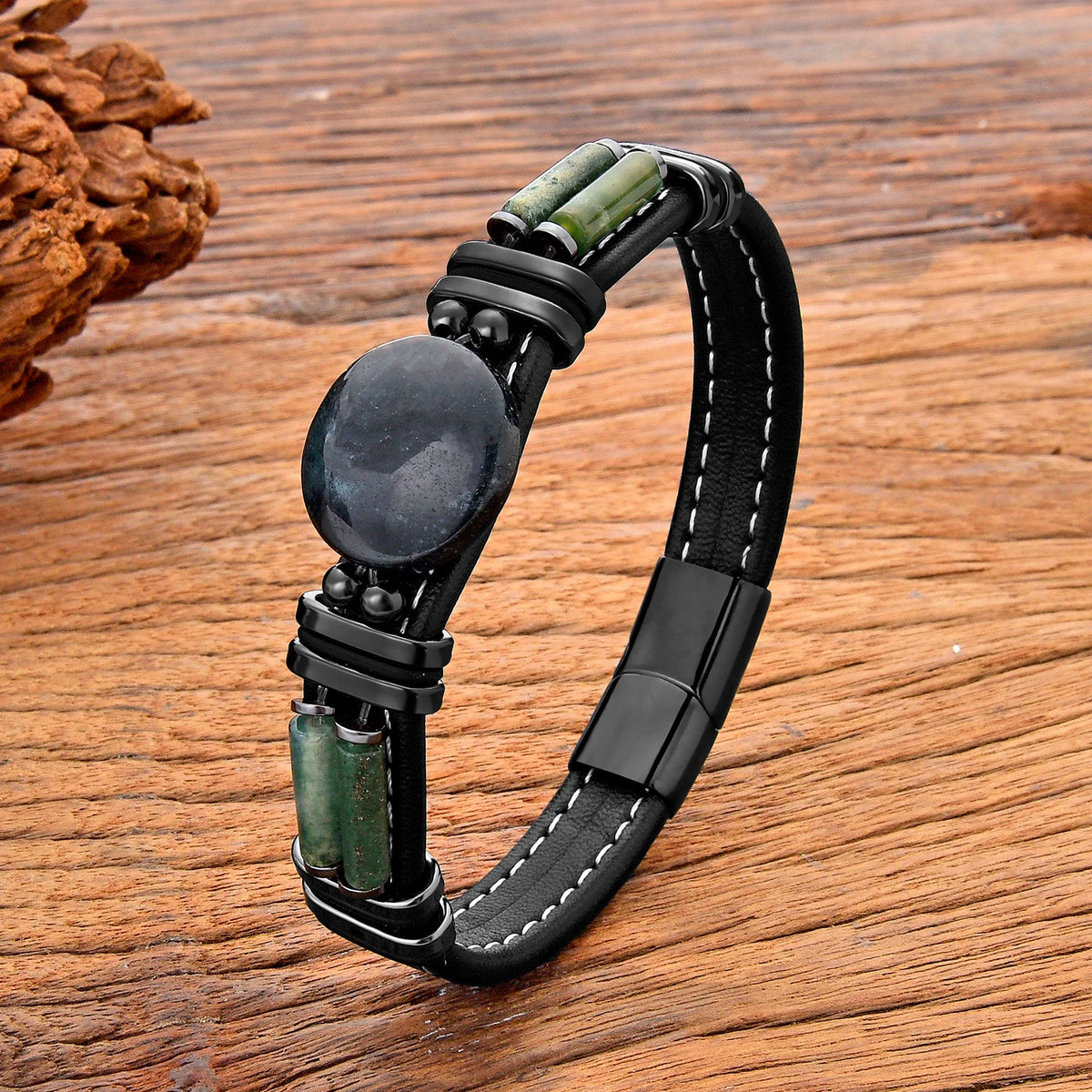 Natural Stone Beaded Bracelet with Stainless Steel Clasp – view 6