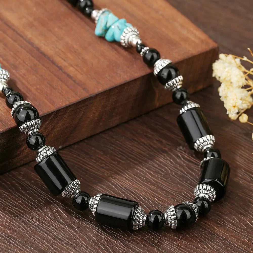 Black Onyx and Turquoise Beaded Choker Necklace – view 4