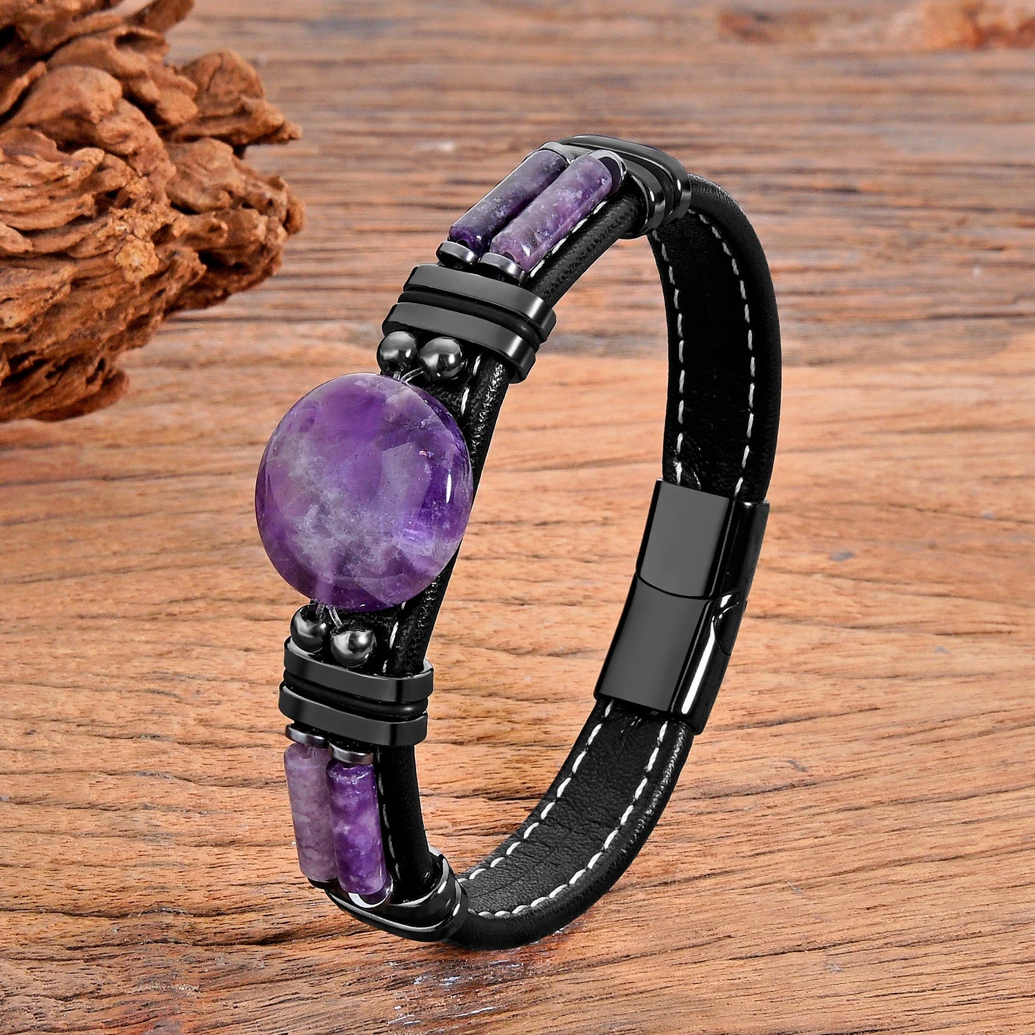 Natural Stone Beaded Bracelet with Stainless Steel Clasp – view 10