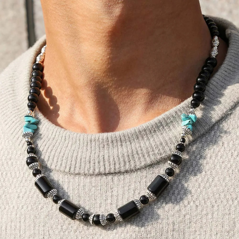 Black Onyx and Turquoise Beaded Choker Necklace – view 5