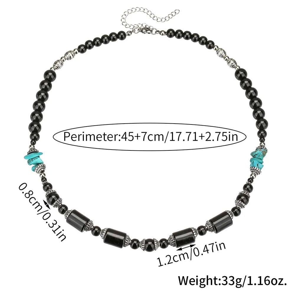 Black Onyx and Turquoise Beaded Choker Necklace – view 2