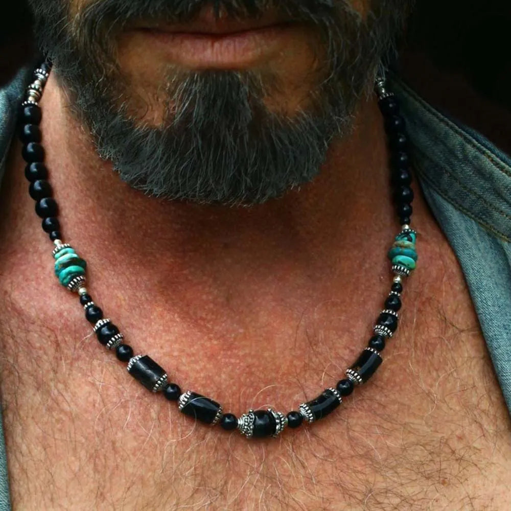 Black Onyx and Turquoise Beaded Choker Necklace