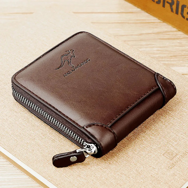 Leather Zip Wallet with Coin Pocket