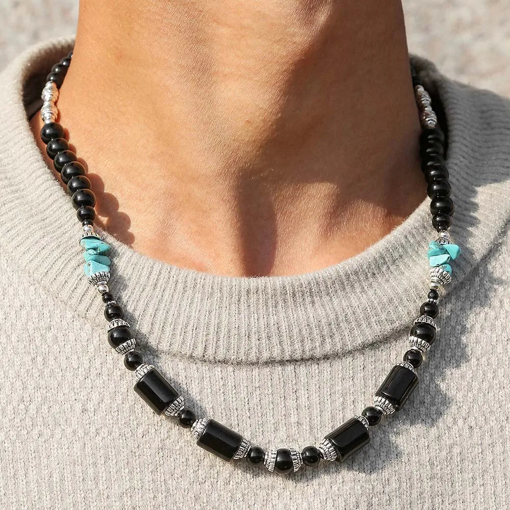 Black Onyx and Turquoise Beaded Choker Necklace – view 6
