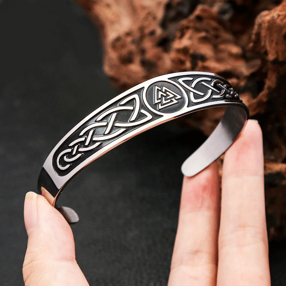 Stainless Steel Valknut Cuff Bracelet