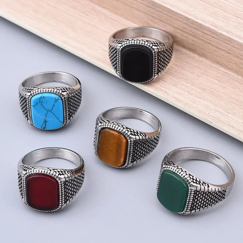 316L Stainless Steel Ring with Onyx-Look Inlay