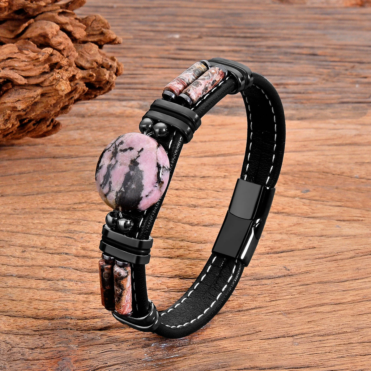 Natural Stone Beaded Bracelet with Stainless Steel Clasp – view 8