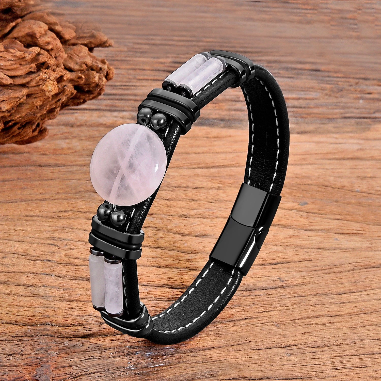 Natural Stone Beaded Bracelet with Stainless Steel Clasp – view 11