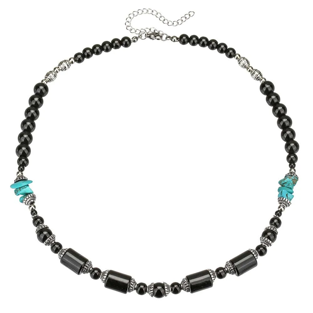 Black Onyx and Turquoise Beaded Choker Necklace – view 7